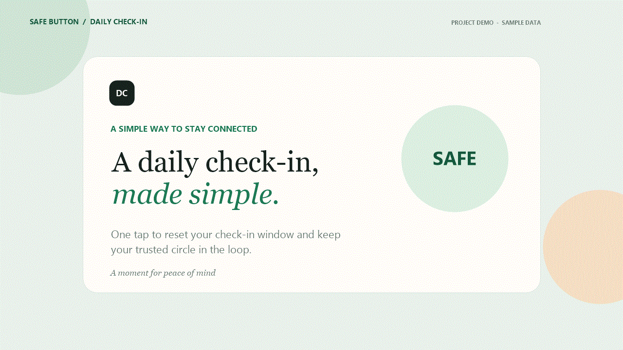 Animated demo of the Safe Button daily check-in application